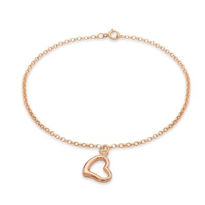 9ct Rose Gold Cut Out Heart Charm Belcher Bracelet
