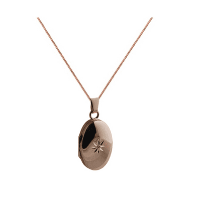 9ct Rose Gold Diamond Set Centre Oval Locket