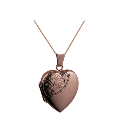 9ct Rose Gold Half Hand Engraved Heart Locket