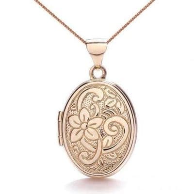 9ct Rose Gold Oval Flower Locket
