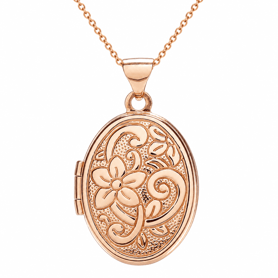 9ct Rose Gold Oval Flower Locket