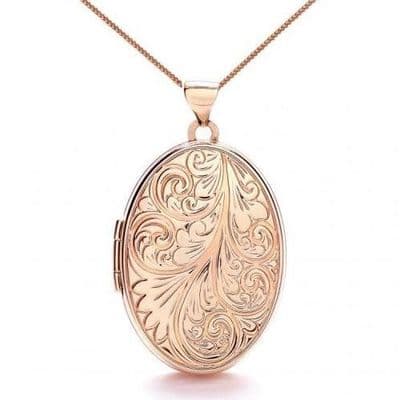 9ct Rose Gold Oval Swirl Engraved Locket