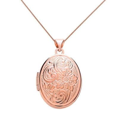 9ct Rose Gold Patterned Oval Locket