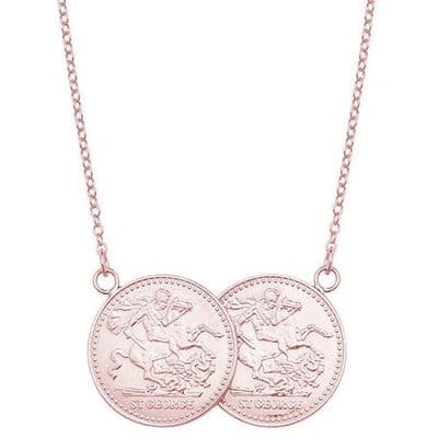 9ct Rose Gold St George Full Two Coin Holly Necklace