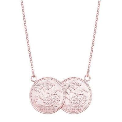 9ct Rose Gold St George Half Two Coin Holly Necklace