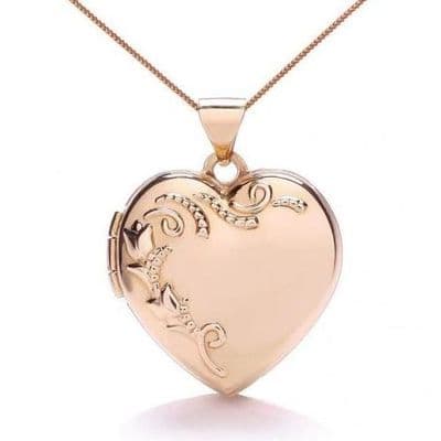 9ct Rose Gold Tulip Patterned Heart Locket