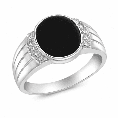 9ct White Gold 0.06ct Diamond and Onyx Men's Ring