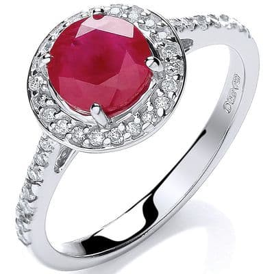 9ct White Gold 0.20ct Diamond & 0.70ct 5mm Ruby Ring