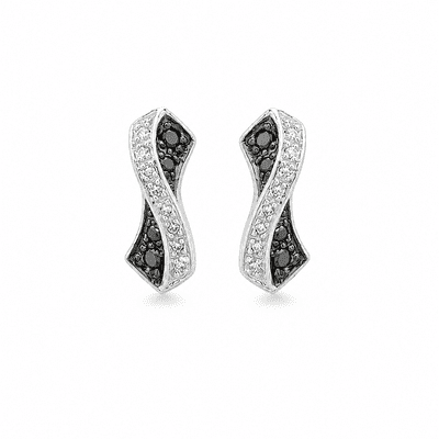 9ct White Gold 0.22ct Black and White Diamond Crossover Stud Earrings