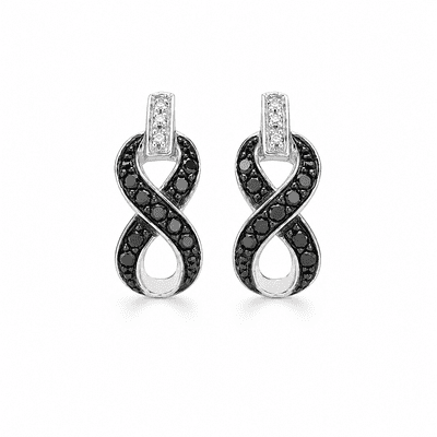 9ct White Gold 0.30ct Black and White Diamond Infinity Stud Earrings