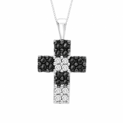 9ct White Gold 0.35ct Black and White Diamond 11mm x 20mm Cross Pendant