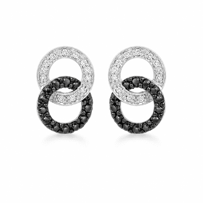 9ct White Gold 0.40ct Black and White Diamond Double-Hoop 9mm x 13.5mm Stud Earrings