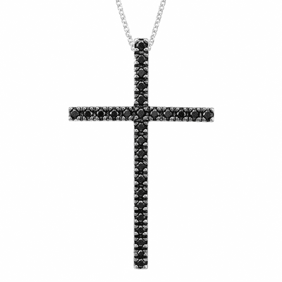 9ct White Gold 0.48ct Black Diamond 22mm x 37mm Cross Pendant