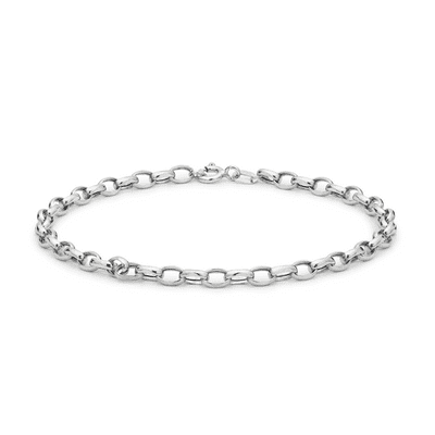 9ct White Gold 10 Inch 3mm Plain Oval Belcher Anklet