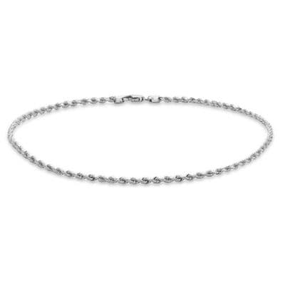 9ct White Gold 10 Inch Diamond Cut Rope Chain Anklet