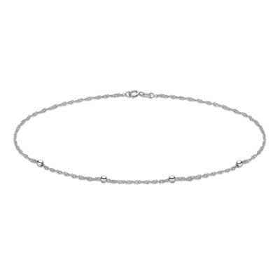 9ct White Gold 10 Inch Twist Curb Chain & Balls Anklet