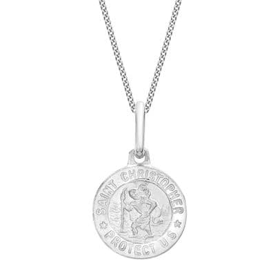9ct White Gold 12mm St Christopher Round Satin Pendant