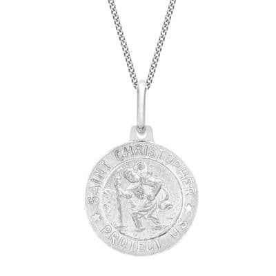 9ct White Gold 15mm St Christopher Round Satin Pendant