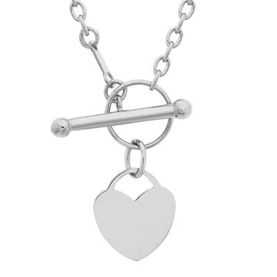 9ct White Gold 16 Inch Belcher Chain Heart Charm T-Bar Necklace