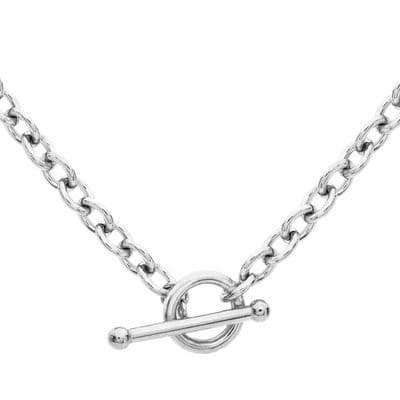 9ct White Gold 17 Inch 6mm Oval Belcher Chain T-Bar Necklace
