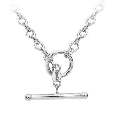 9ct White Gold 17 Inch Oval Belcher Chain T-Bar Necklace