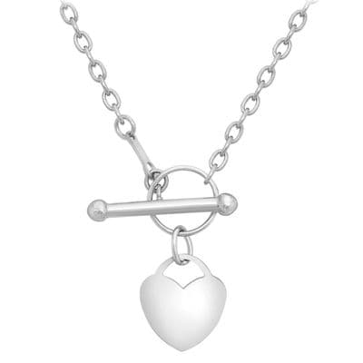 9ct White Gold 18 Inch Belcher Chain Heart Charm T-Bar Necklace