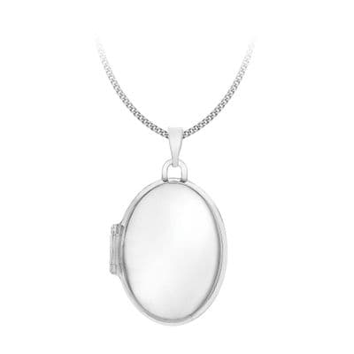 9ct White Gold 20mm Flat Plain Oval Locket