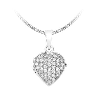 9ct White Gold 20mm Pave Set CZ Heart Locket