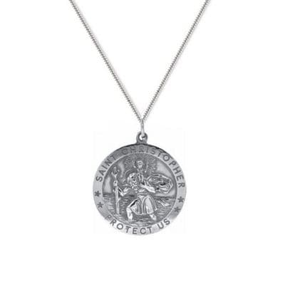 9ct White Gold 24mm St Christopher Round Pendant