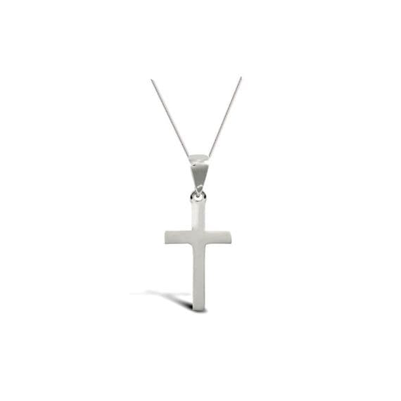 9ct White Gold 25mm Solid Cross Pendant Necklace