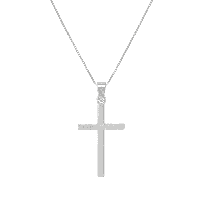9ct White Gold 31mm x 14mm Solid Cross Pendant Necklace