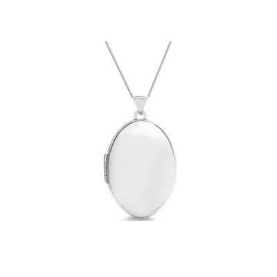 9ct White Gold 34mm x 19mm Plain Oval Locket