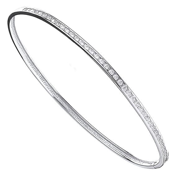 9ct White Gold 3mm Cubic Zirconia Bangle
