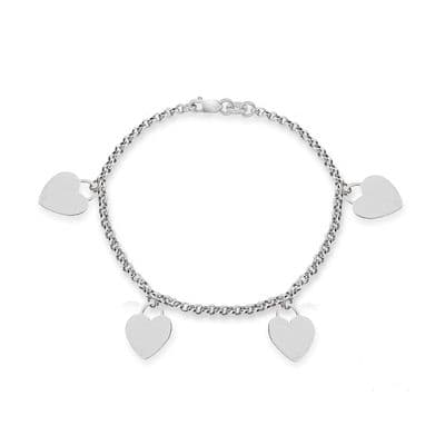 9ct White Gold 4 Heart Charm Bracelet
