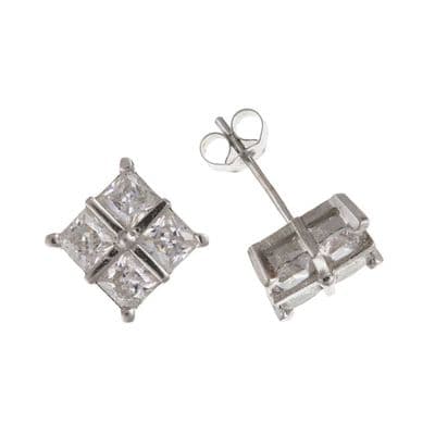 9ct White Gold 4 Stone Cubic Zirconia Gents Stud Earring