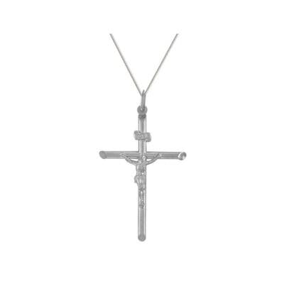 9ct White Gold 40mm Round Tube Crucifix Cross Pendant