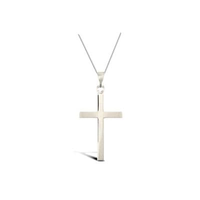 9ct White Gold 40mm x 20mm Solid Cross Pendant Necklace
