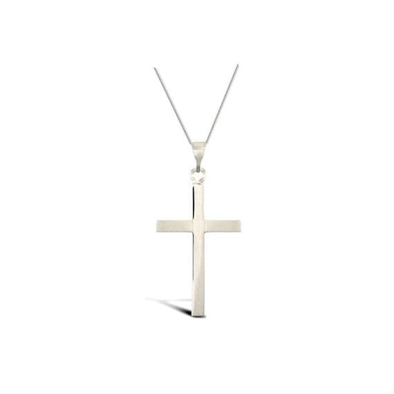 9ct White Gold 40mm x 20mm Solid Cross Pendant Necklace