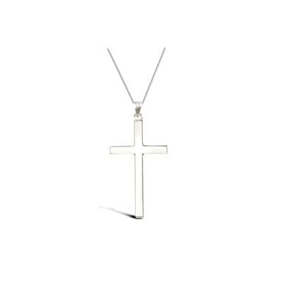 9ct White Gold 48mm x 23mm Solid Cross Pendant Necklace