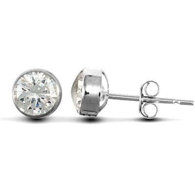 9ct White Gold 4mm Rubover Set Cubic Zirconia Stud Earrings