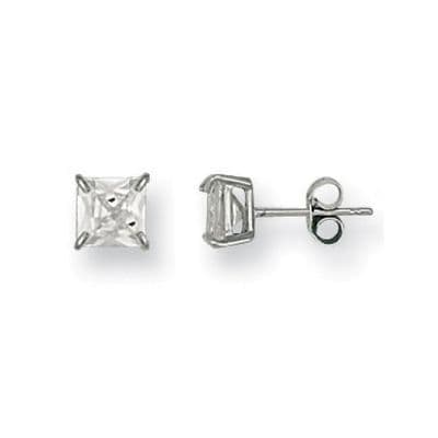 9ct White Gold 6mm Claw Set Princess Cut Cubic Zirconia Stud Earrings