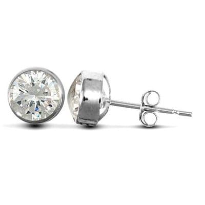 9ct White Gold 6mm Rubover Set Cubic Zirconia Stud Earrings