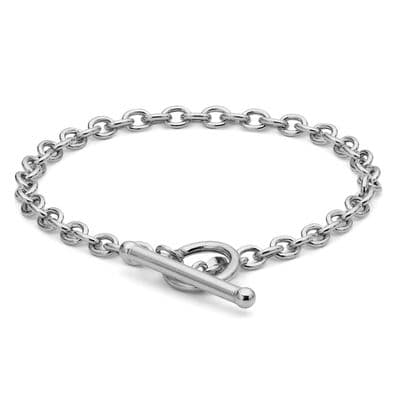 9ct White Gold 7 Inch 4mm Oval Belcher Albert T-Bar Bracelet