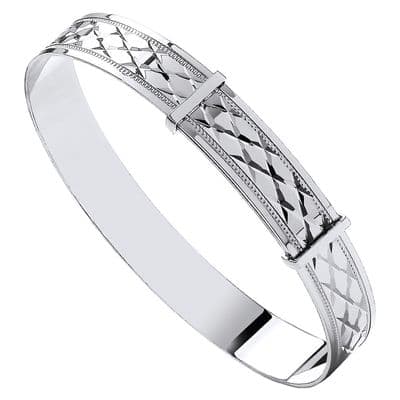 9ct White Gold 7mm Diamond Cut Expandable Baby Bangle