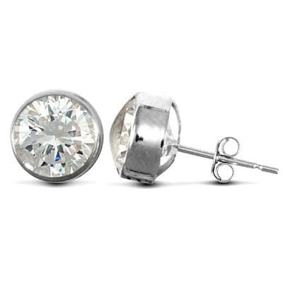 9ct White Gold 7mm Rubover Set Cubic Zirconia Stud Earrings