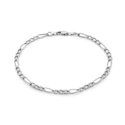 9ct White Gold 9.5 Inch 4mm Figaro Chain Anklet