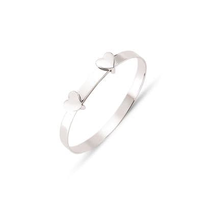 9ct White Gold Childrens Expandable Bangle with Plain Hearts