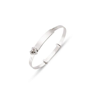 9ct White Gold Childrens Expandable Open CZ Heart ID Bangle