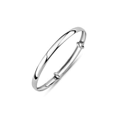 9ct White Gold Childrens Plain Rounded Expandable Bangle