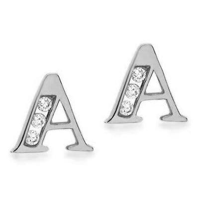 9ct White Gold Cubic Zirconia Initial Stud Earrings